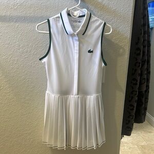 Lacoste White and Green Pleated Tennis Dress